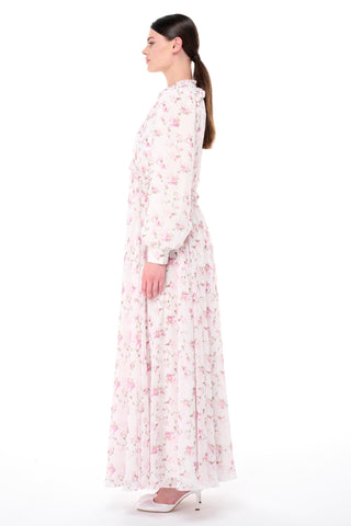 Gathered Neck Floral Maxi Dress – Ecru