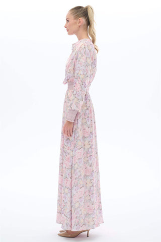 Draped Neck Floral Dress – Pink