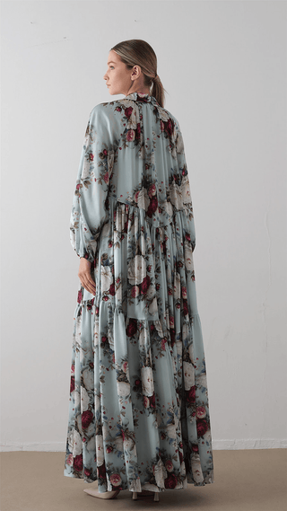 Bow Neck Chiffon Satin Dress – Forest Green