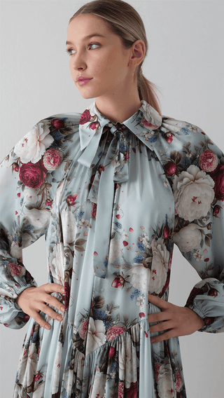 Bow Neck Chiffon Satin Dress – Forest Green