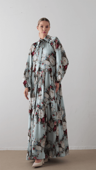 Bow Neck Chiffon Satin Dress – Forest Green