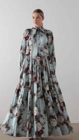 Bow Neck Chiffon Satin Dress – Forest Green