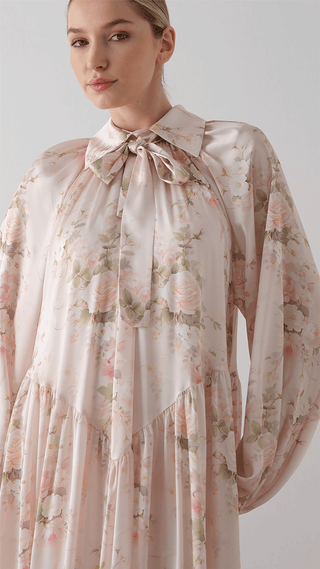 Bow Neck Chiffon Satin Dress – Pink