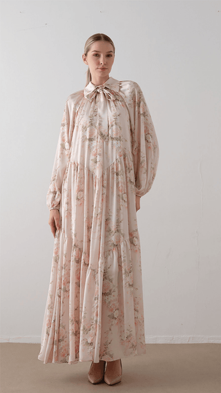Bow Neck Chiffon Satin Dress – Pink