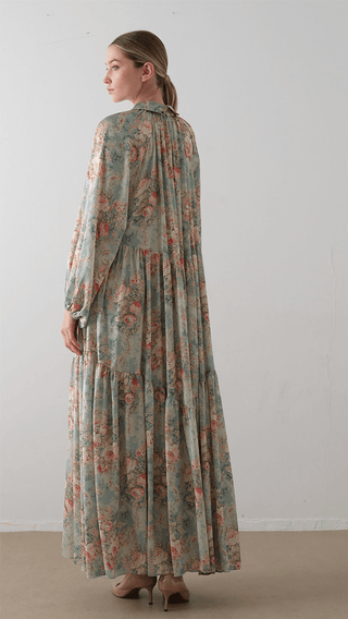 Bow Neck Chiffon Satin Dress – Green