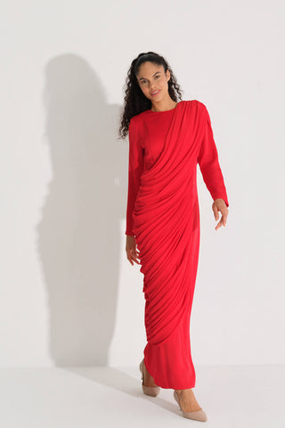 Cross-Draped Crepe Dress – Red