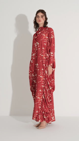 YANLARI BÜZGÜLÜ KAFTAN ELBİSE Tarçın