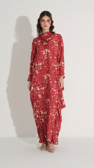 YANLARI BÜZGÜLÜ KAFTAN ELBİSE Tarçın