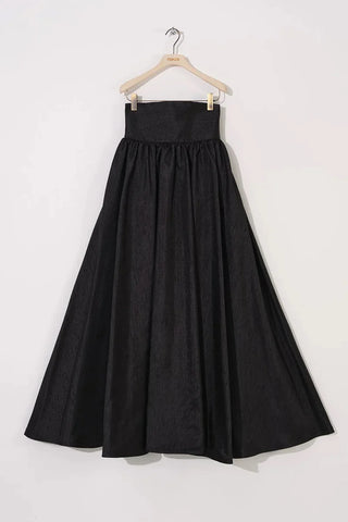 High-Waisted Corset-Panel Flared Skirt – Black