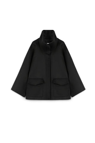 High-Neck Zip-Up Short Coat – Black