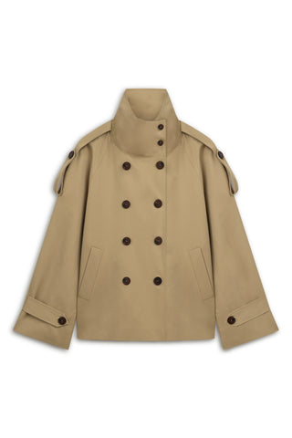 High-Neck Oversized Trench Jacket – Beige
